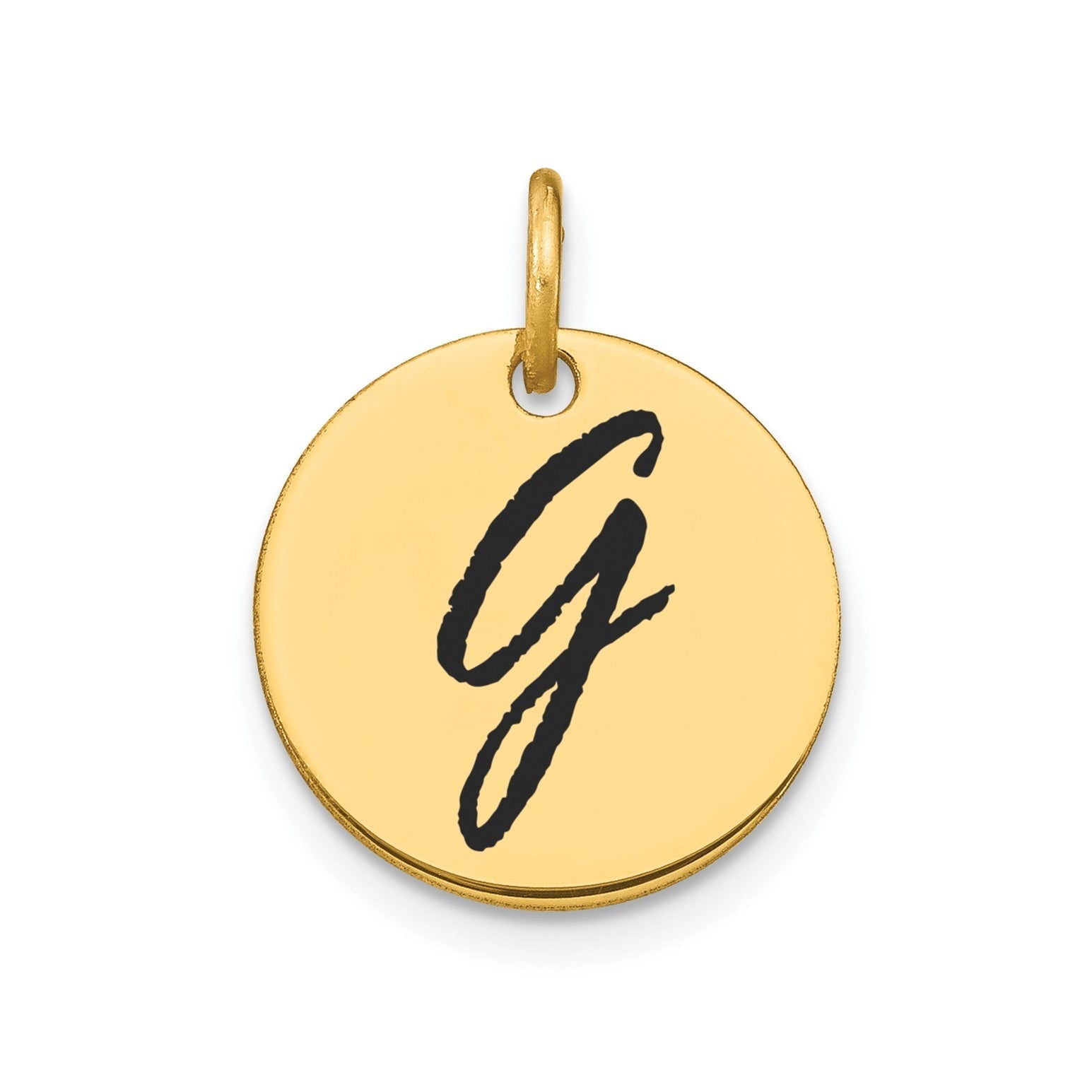 14K Yellow Gold High Polished Black Enamel Initial Disk Pendant 15mm - JewelryAffairs