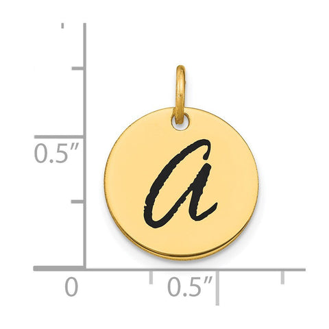 14K Yellow Gold High Polished Black Enamel Initial Disk Pendant 15mm