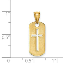 14k Yellow Gold High Polished Cross Cut - out Pendant Dog Tag - JewelryAffairs