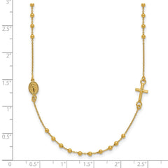 14k Yellow Gold High Polished Cross Rosary 18 inch Necklace