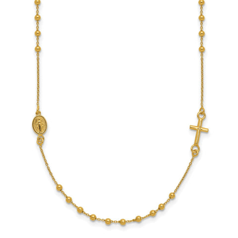 14k Yellow Gold High Polished Cross Rosary 18 inch Necklace