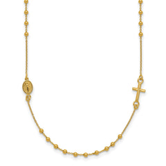14k Yellow Gold High Polished Cross Rosary 18 inch Necklace