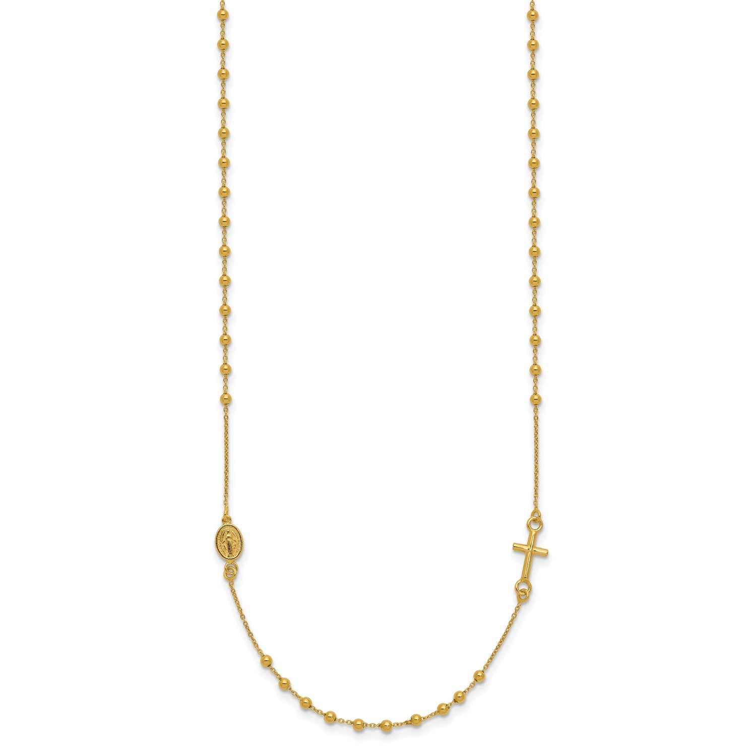 14k Yellow Gold High Polished Cross Rosary 18 inch Necklace