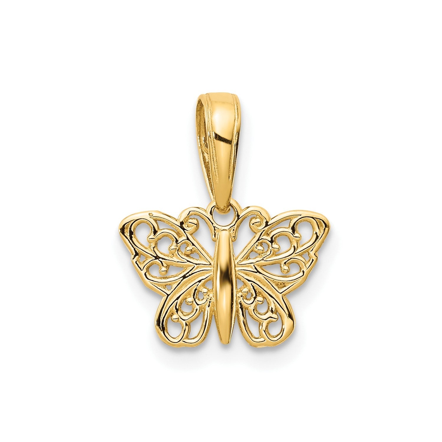 14k Yellow Gold High Polished Filigree Butterfly Pendant,8x12mm - JewelryAffairs