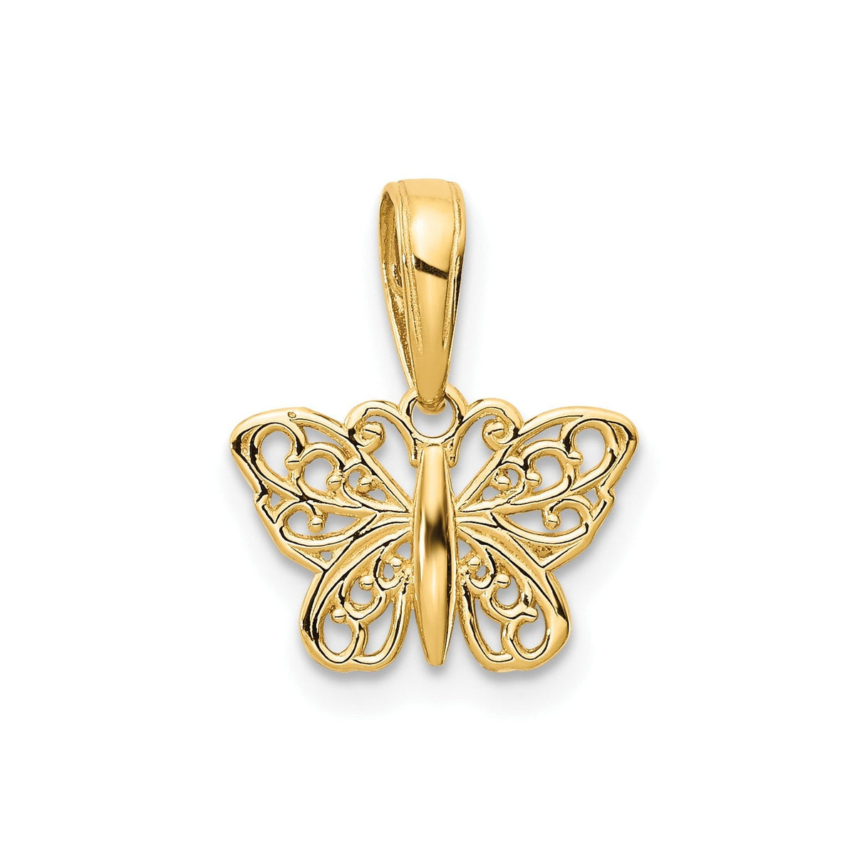 14k Yellow Gold High Polished Filigree Butterfly Pendant,8x12mm - JewelryAffairs