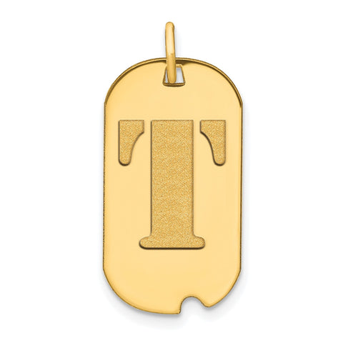 14k Yellow Gold High Polished Letter Initial Dog Tag Pendant,24x14mm