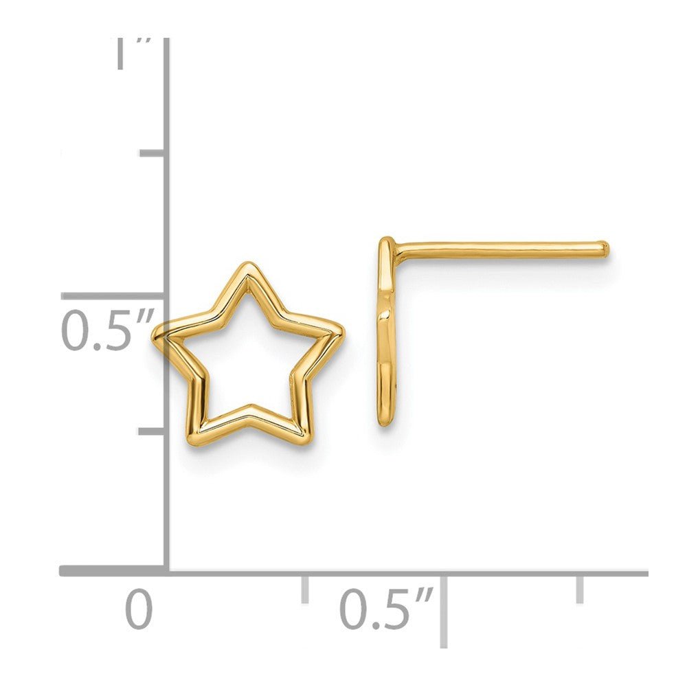 14k Yellow Gold High Polished Open Star Stud Post Earrings,9x9mm - JewelryAffairs