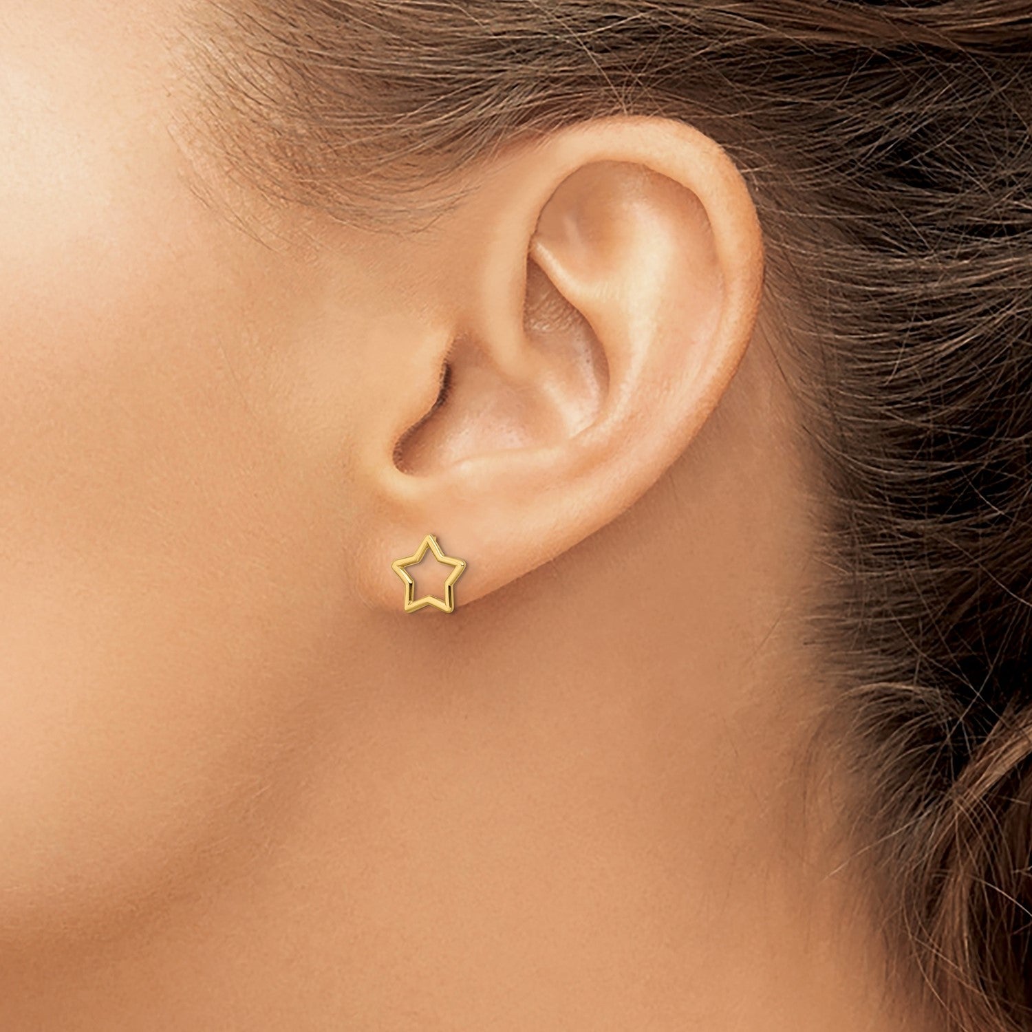 14k Yellow Gold High Polished Open Star Stud Post Earrings,9x9mm - JewelryAffairs