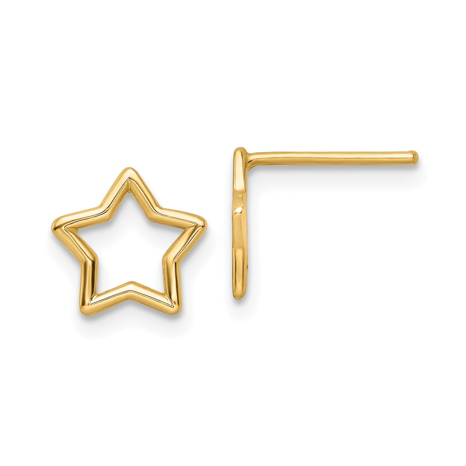 14k Yellow Gold High Polished Open Star Stud Post Earrings,9x9mm - JewelryAffairs