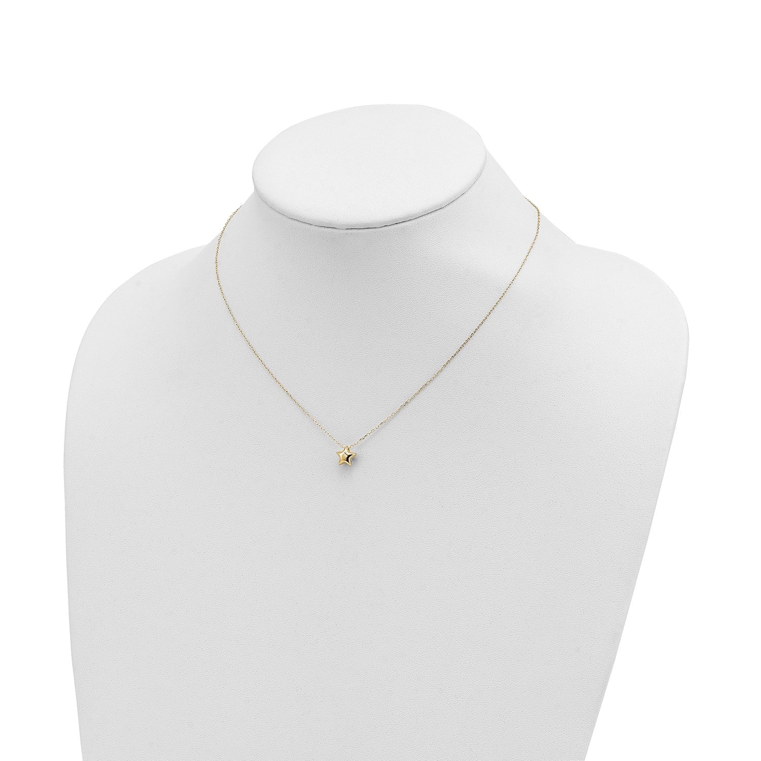 14k Yellow Gold High Polished Puffed Star Pendant Necklace, 16.5 Inches - JewelryAffairs