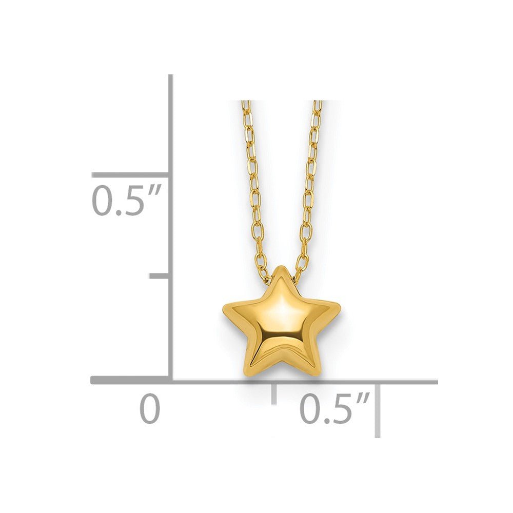 14k Yellow Gold High Polished Puffed Star Pendant Necklace, 16.5 Inches - JewelryAffairs