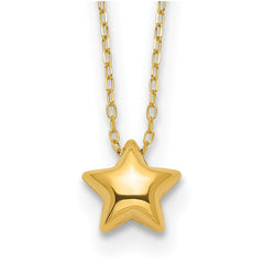 14k Yellow Gold High Polished Puffed Star Pendant Necklace, 16.5 Inches - JewelryAffairs