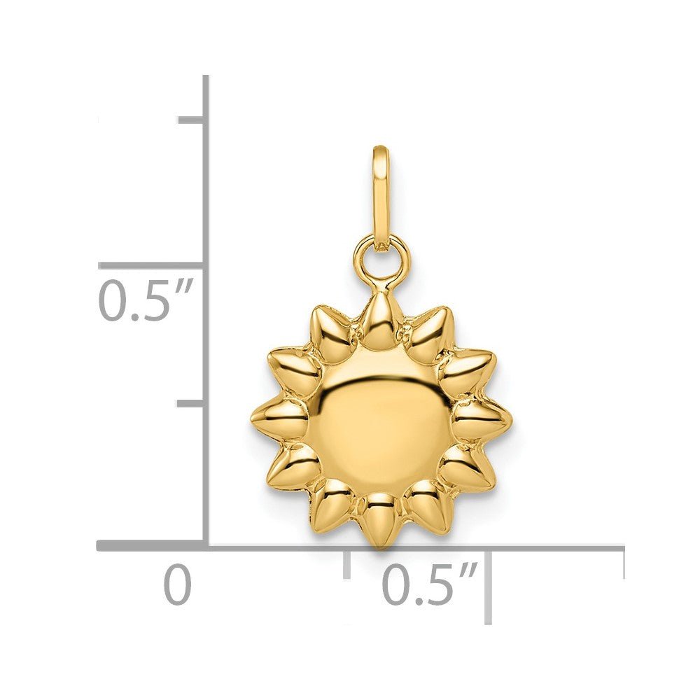 14k Yellow Gold High Polished Puffed Sun Pendant, 12mm - JewelryAffairs