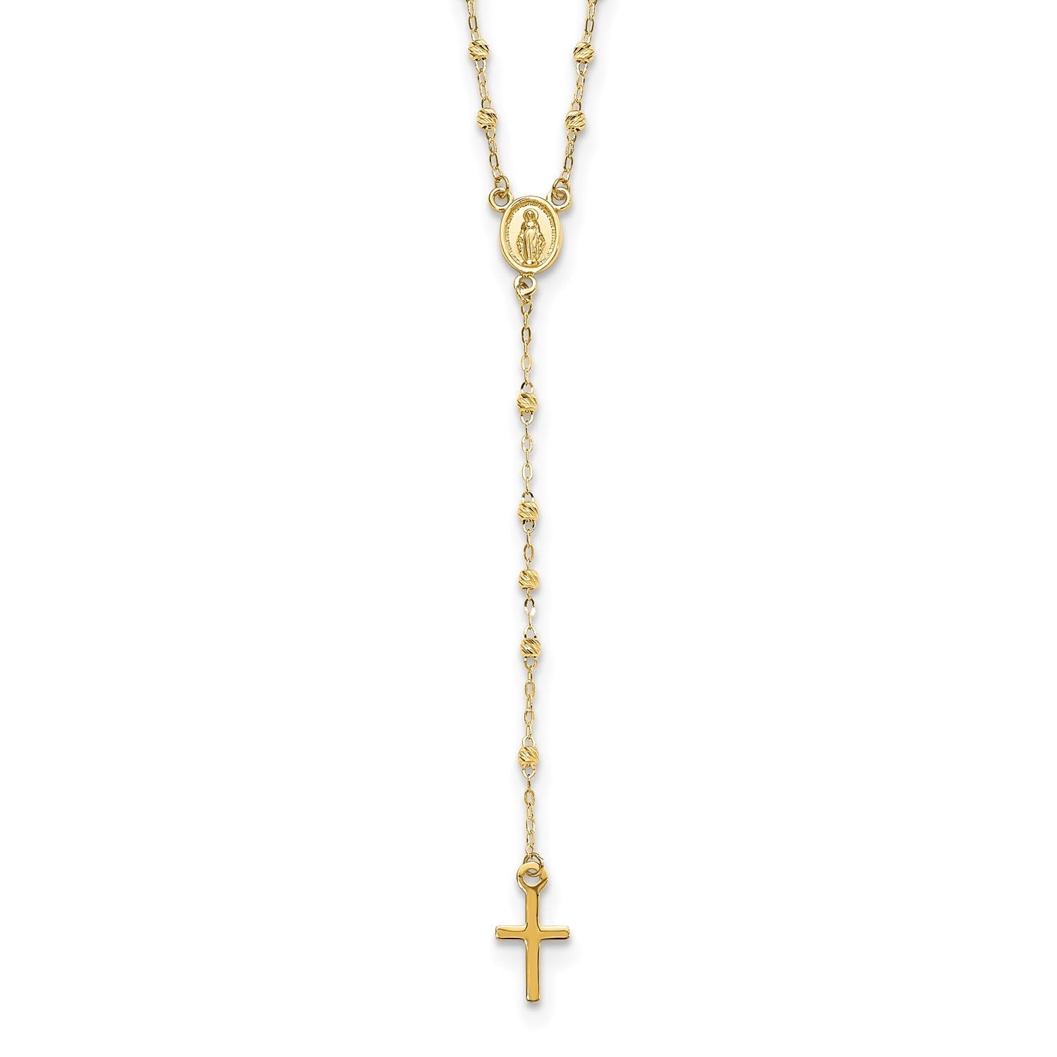 14k Yellow Gold High Polished Rosary Pendant Necklace, 17 to 20 Adjustable