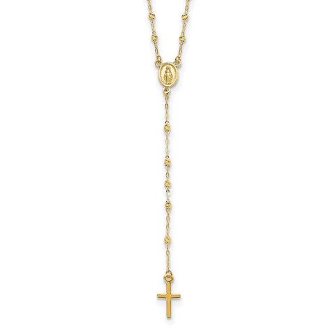 14k Yellow Gold High Polished Rosary Pendant Necklace, 17 to 20 Adjustable