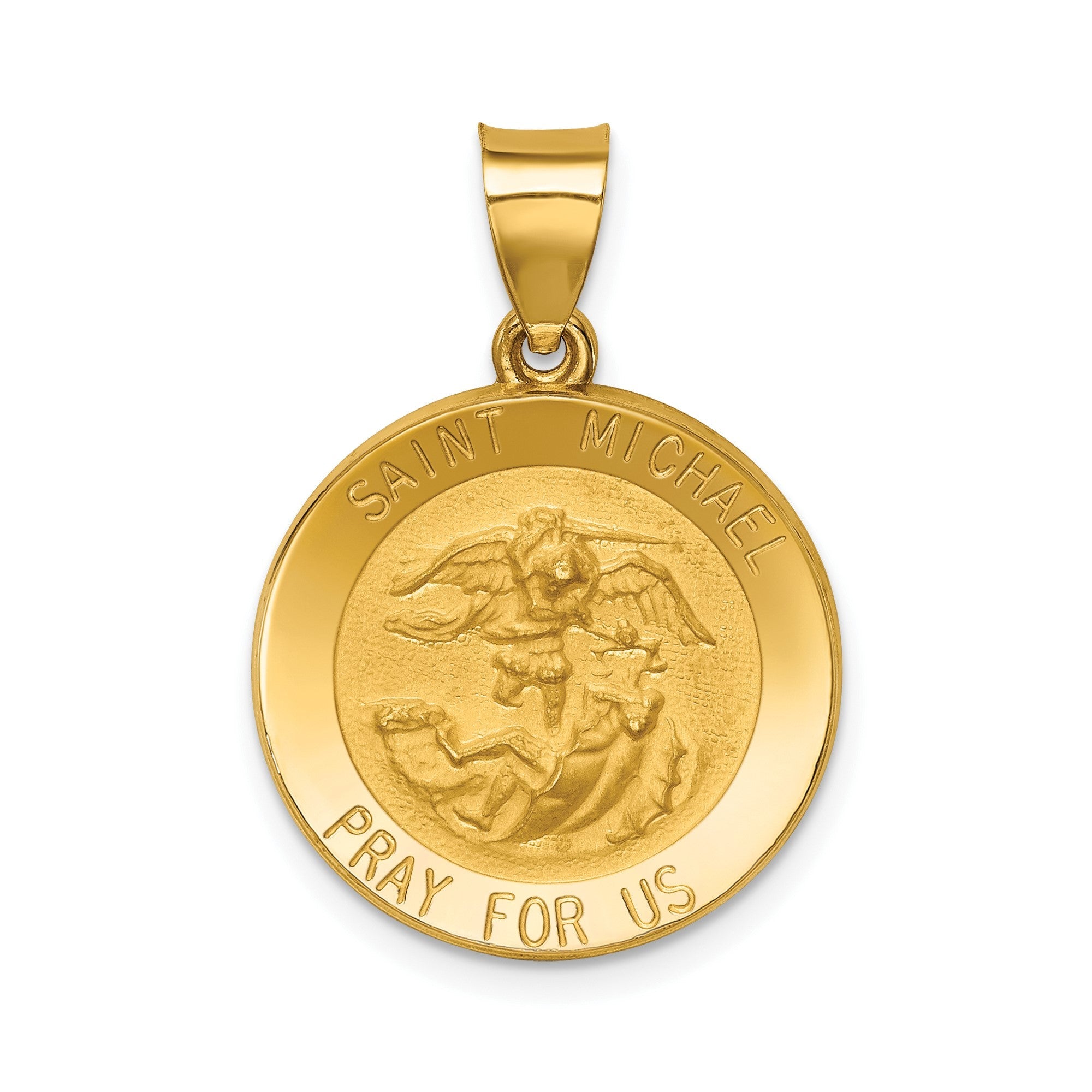 14k Yellow Gold High Polished St Michael Medal Pendant, 21mm - JewelryAffairs