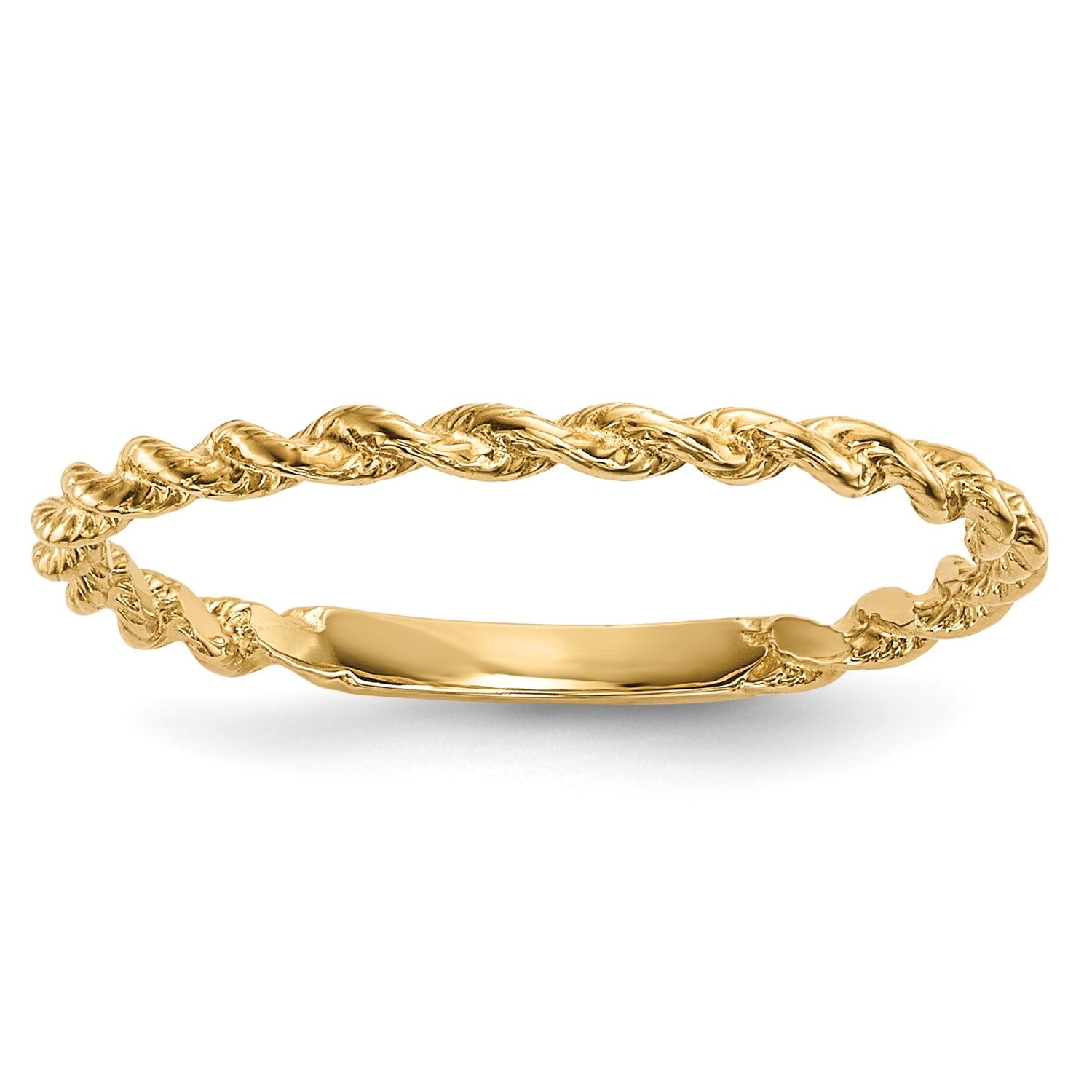 14k Yellow Gold High Polished Twisted Rope Band Ring - JewelryAffairs