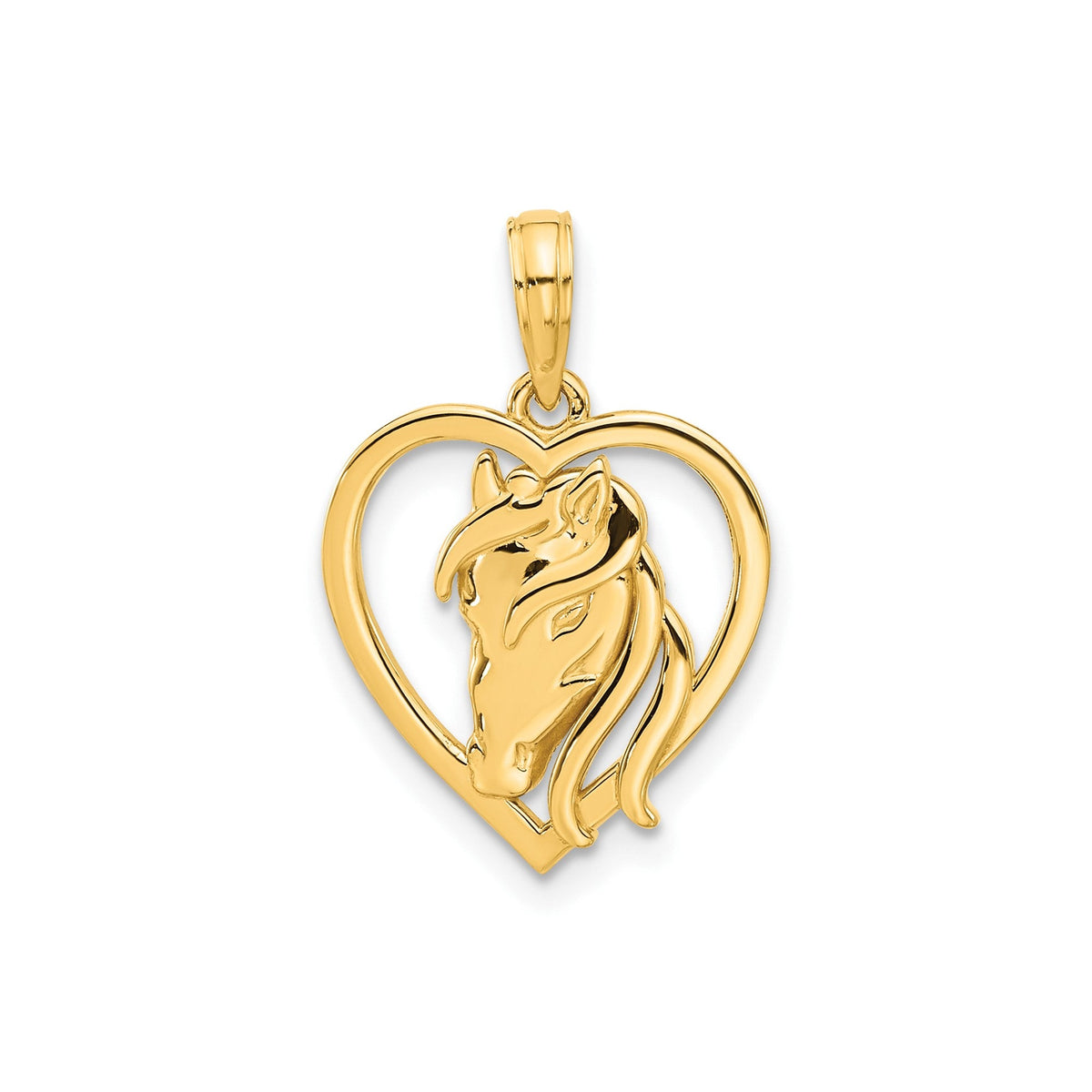 14k Yellow Gold Horse Head And Heart Pendant, 22x15mm - JewelryAffairs