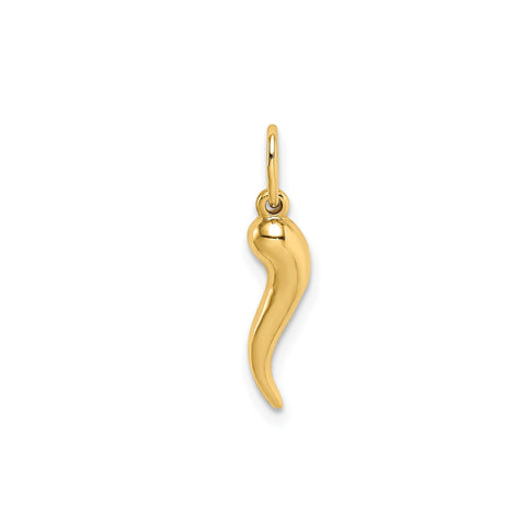 14k Yellow Gold Italian Horn Charm Pendant, 15mm
