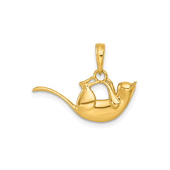 14k Yellow Gold Kitty Cat Hanging Charm Pendant, 22x17mm - JewelryAffairs