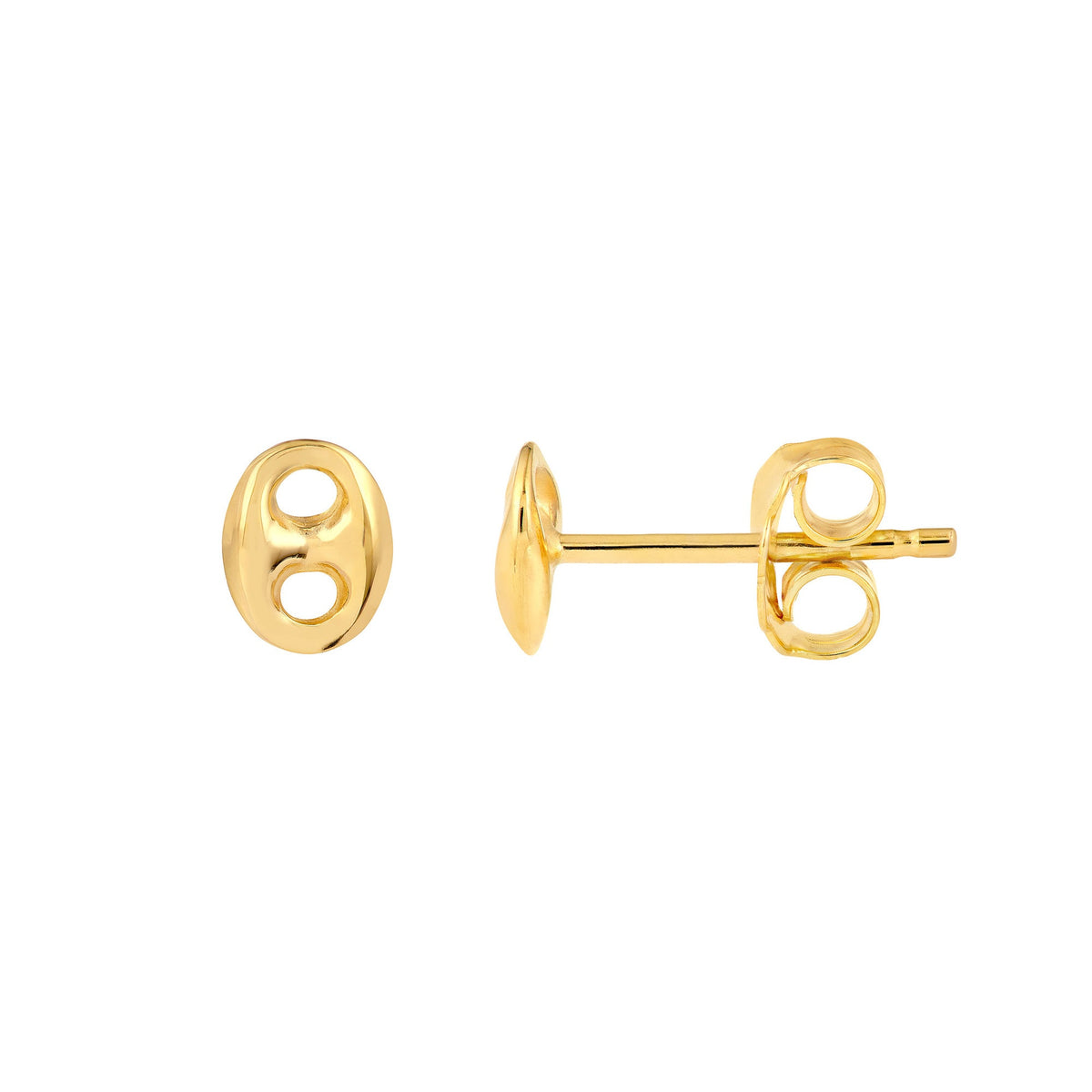 14K Yellow Gold Mariner Link Button Stud Earrings. 7mm - JewelryAffairs