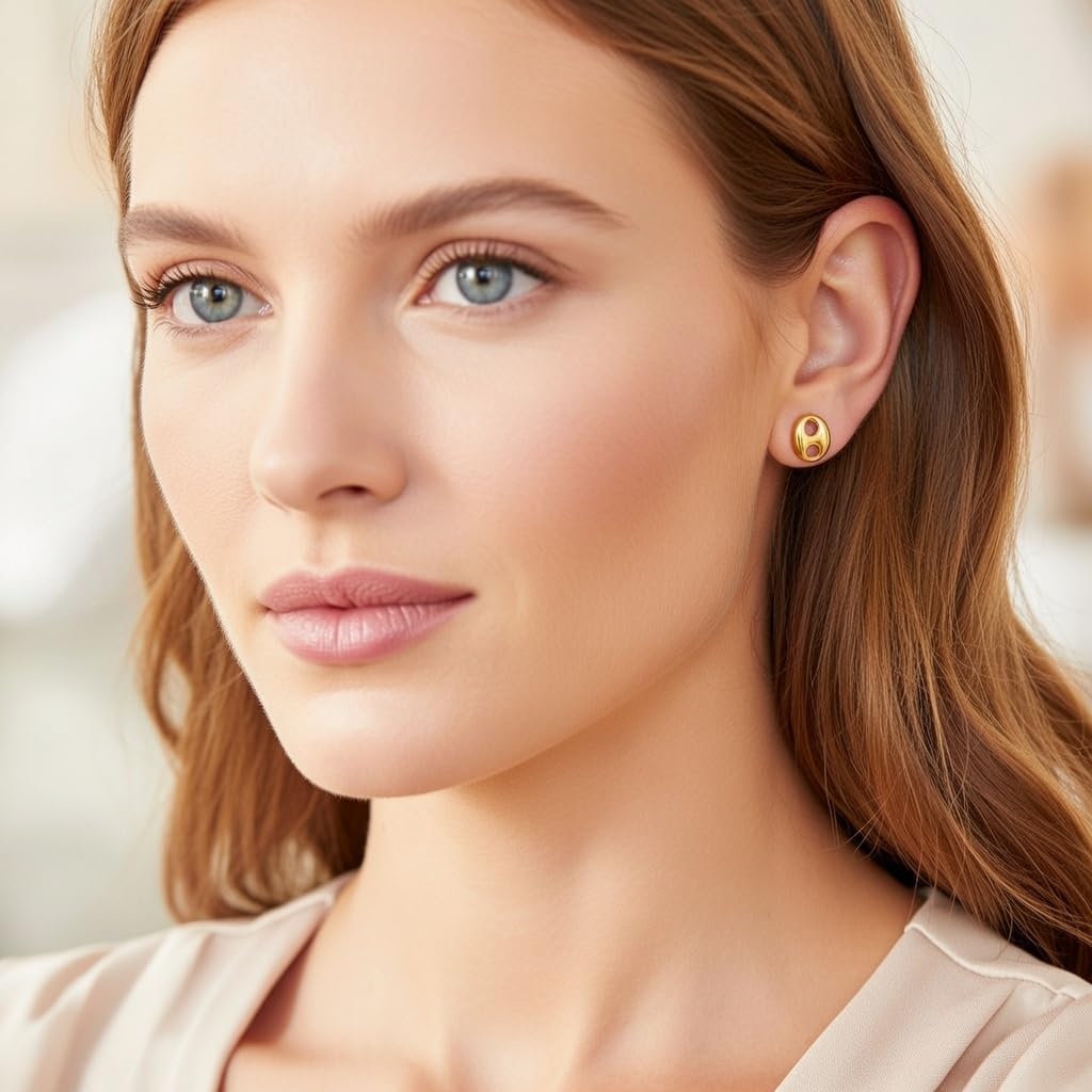 14K Yellow Gold Mariner Link Button Stud Earrings. 7mm - JewelryAffairs
