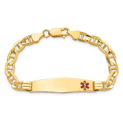 14K Yellow Gold Medical Alert Red Enamel Mariner Link ID Bracelet, 8 inches - JewelryAffairs