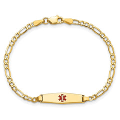14k Yellow Gold Medical Red Enamel Cross Figaro Alert ID Bracelet - JewelryAffairs