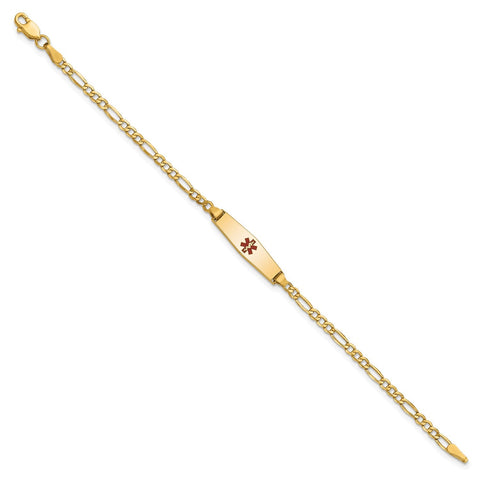 14k Yellow Gold Medical Red Enamel Cross Figaro Alert ID Bracelet