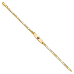 14k Yellow Gold Medical Red Enamel Cross Figaro Alert ID Bracelet - JewelryAffairs