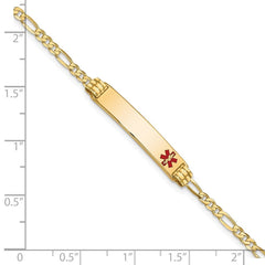 14k Yellow Gold Medical Red Enamel Cross Figaro Alert ID Bracelet - JewelryAffairs