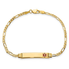 14K Yellow Gold Medical Red Enamel Figaro ID Bracelet - JewelryAffairs