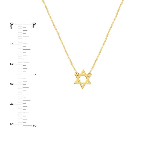 14k Yellow Gold Mini Star Of David Pendant Adjustable Necklace, 16" to 18"