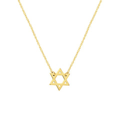 14k Yellow Gold Mini Star Of David Pendant Adjustable Necklace, 16" to 18"