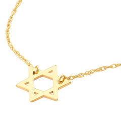 14k Yellow Gold Mini Star Of David Pendant Adjustable Necklace, 16" to 18"