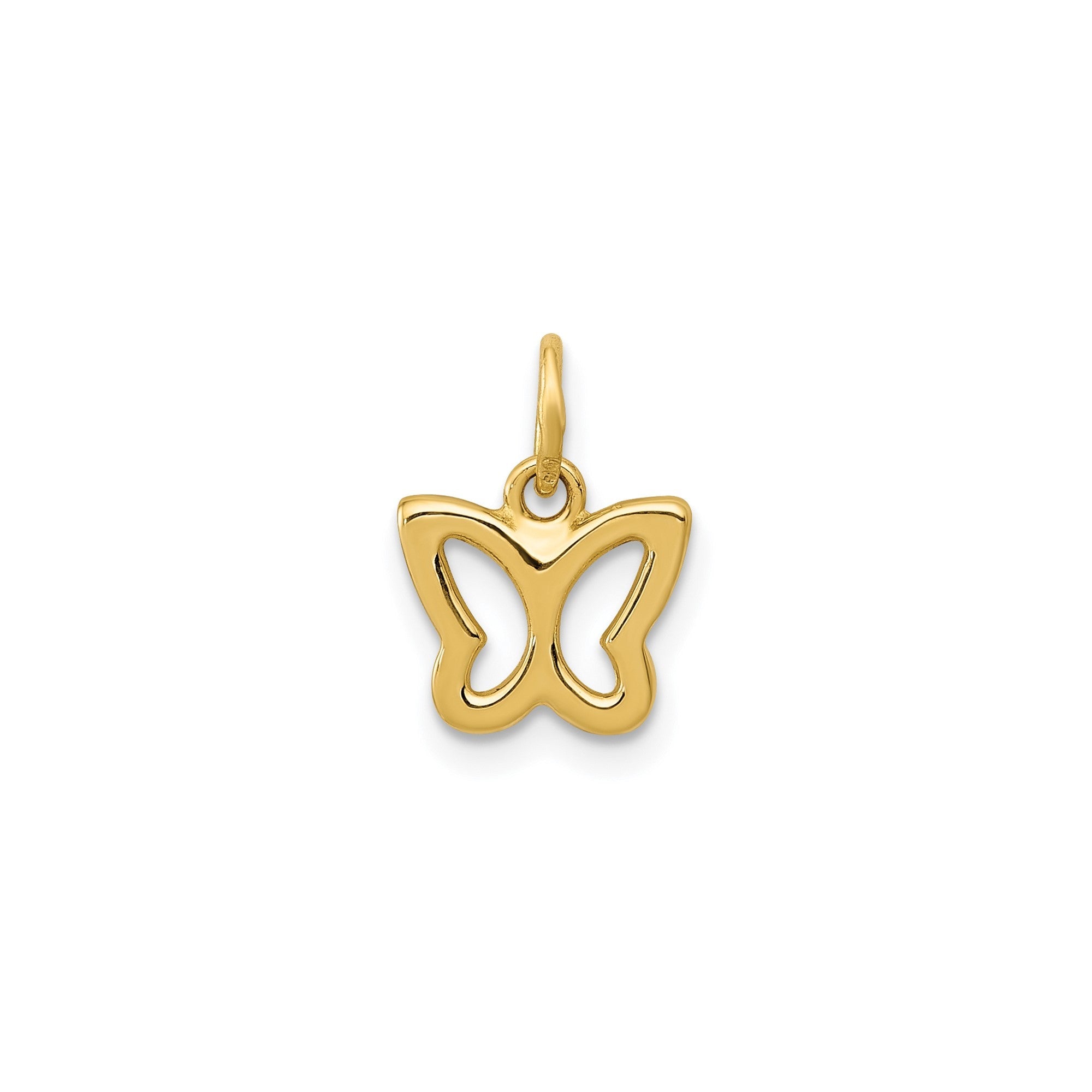 14k Yellow Gold Minimal Butterfly Pendant Charm, 8x8mm - JewelryAffairs
