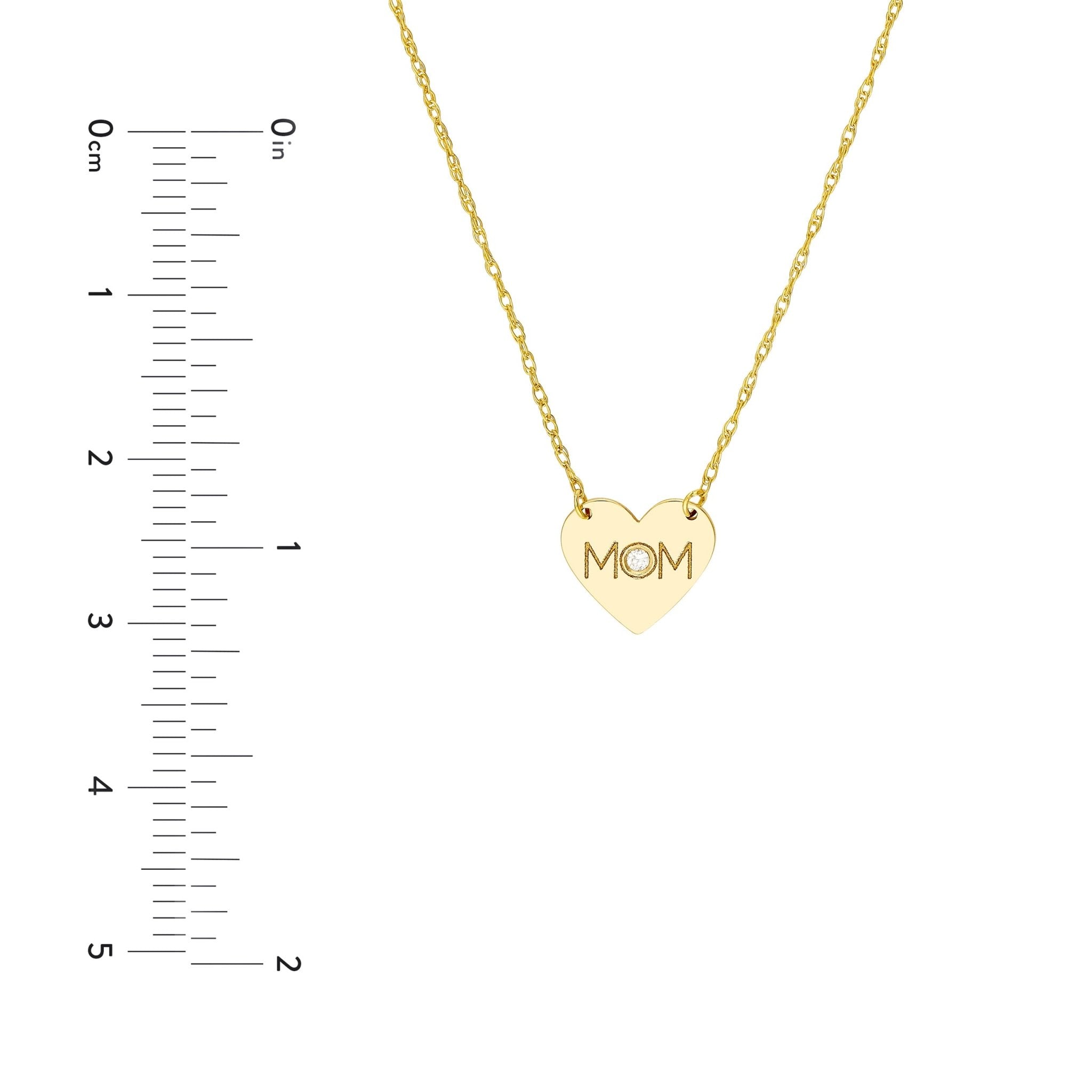 14k Yellow Gold MOM Heart with Diamond Necklace 18 Inches