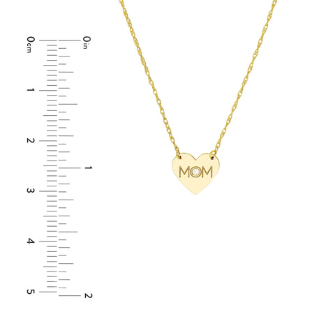 14k Yellow Gold MOM Heart with Diamond Necklace 18 Inches