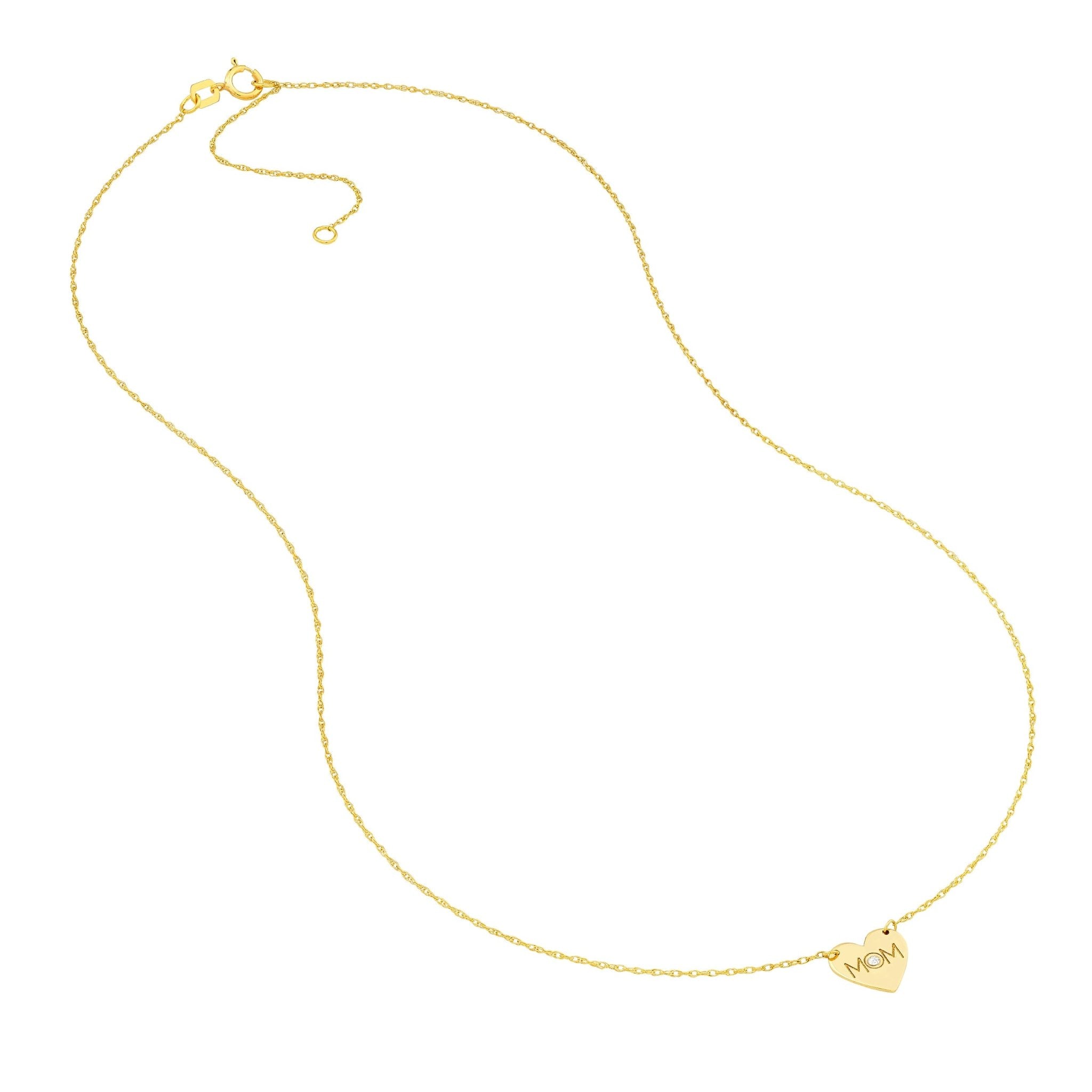 14k Yellow Gold MOM Heart with Diamond Necklace 18 Inches