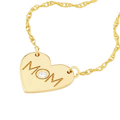 14k Yellow Gold MOM Heart with Diamond Necklace 18 Inches