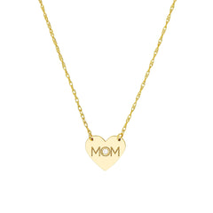 14k Yellow Gold MOM Heart with Diamond Necklace 18 Inches