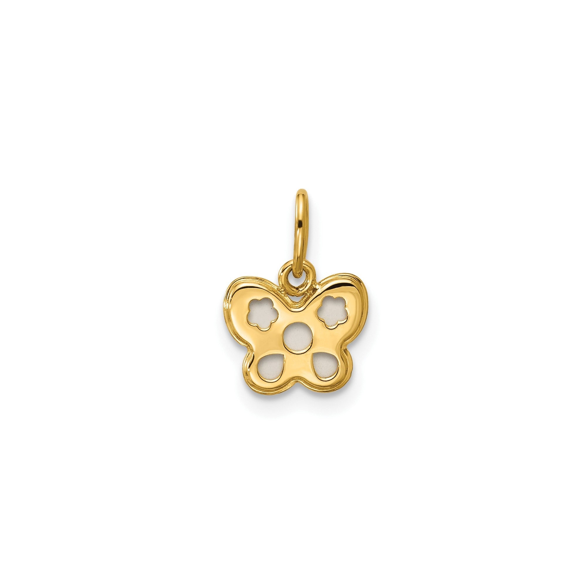 14K Yellow Gold Mother of Pearl Butterfly Pendant Charm, 13x9mm - JewelryAffairs
