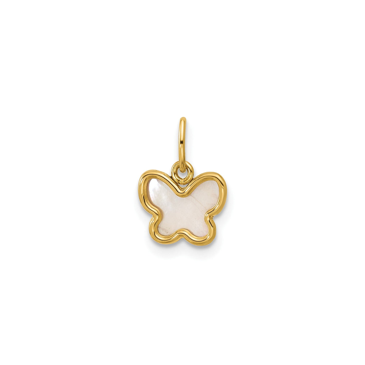 14K Yellow Gold Mother of Pearl Butterfly Pendant Charm, 13x9mm - JewelryAffairs