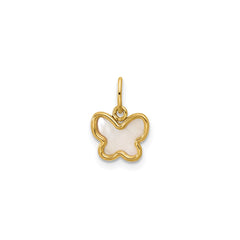14K Yellow Gold Mother of Pearl Butterfly Pendant Charm, 13x9mm - JewelryAffairs
