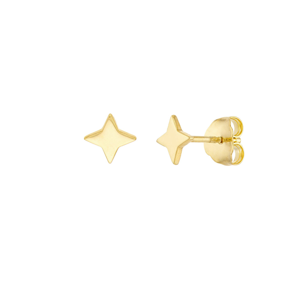 14k Yellow Gold North Star Stud Earrings,8mm - JewelryAffairs