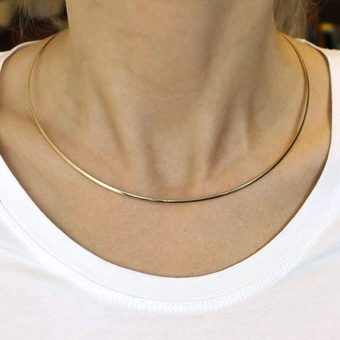 14k Yellow Gold Omega Chain Chocker Necklace, 2mm