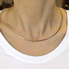 14k Yellow Gold Omega Chain Chocker Necklace, 2mm