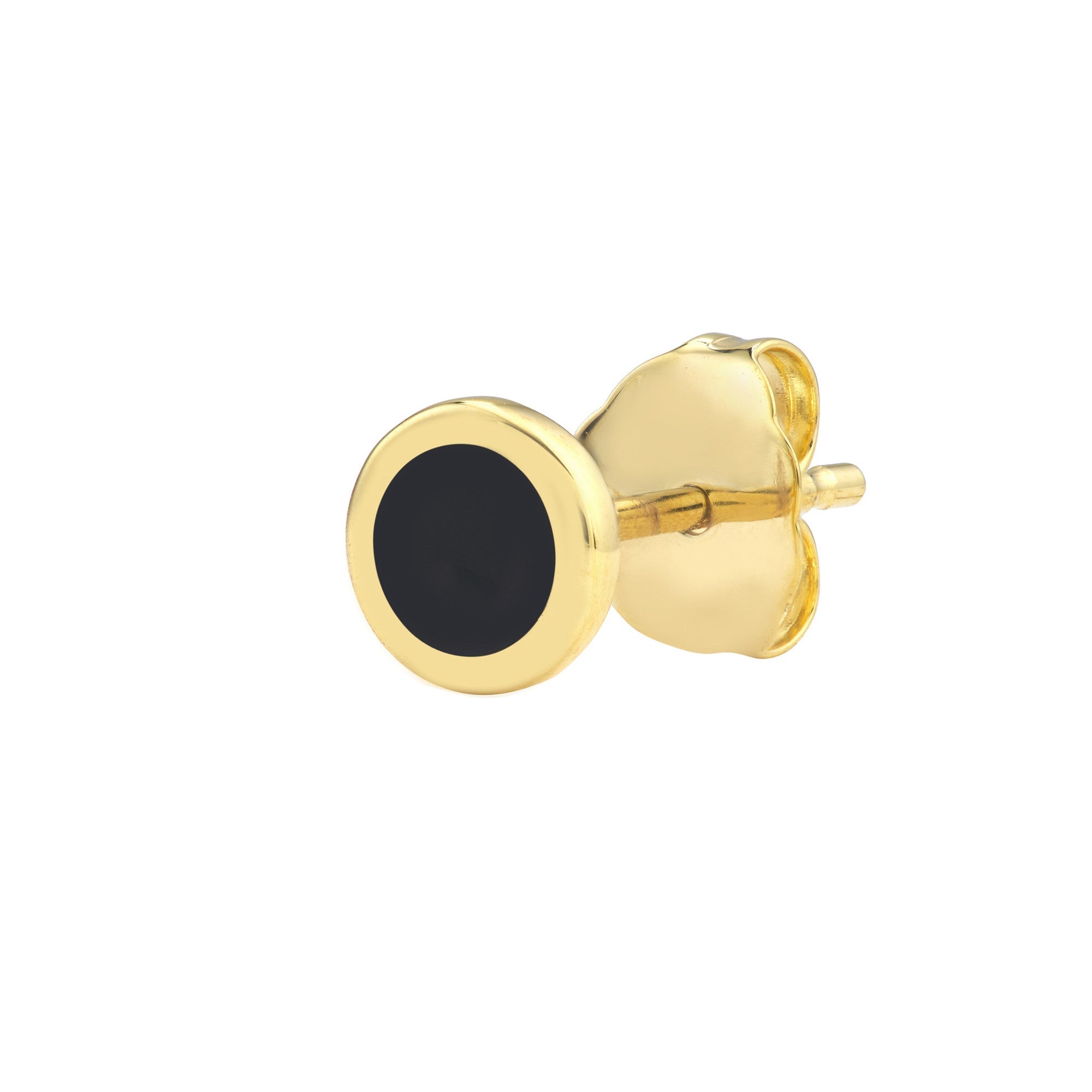 14k Yellow Gold Onyx Enamel Circle Stud Earrings, 5mm - JewelryAffairs