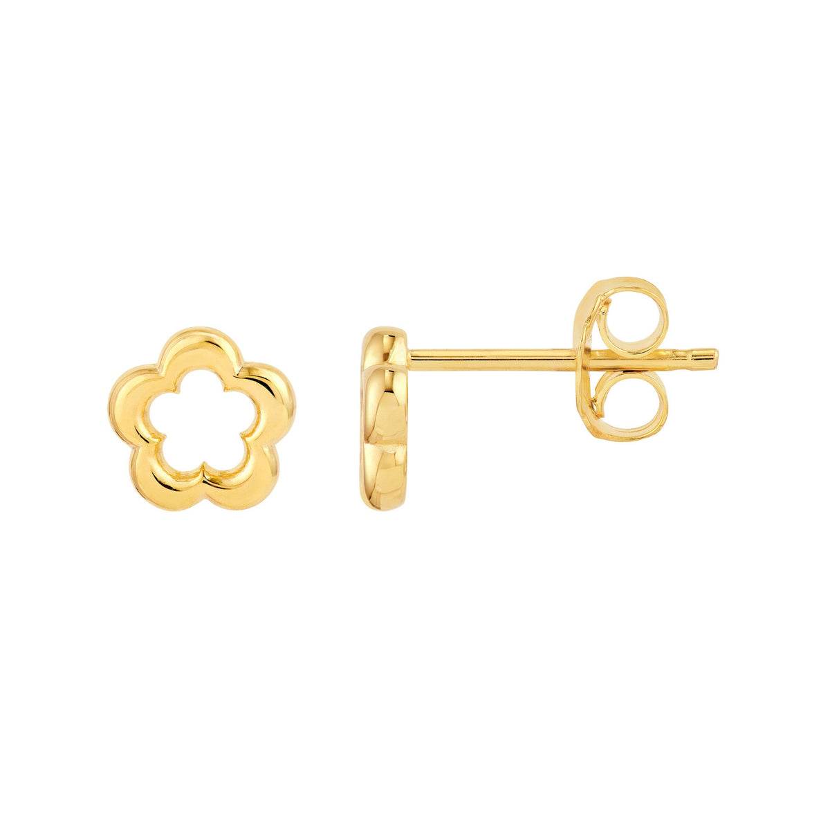 14k Yellow Gold Open Flower Stud Earrings, 6mm - JewelryAffairs