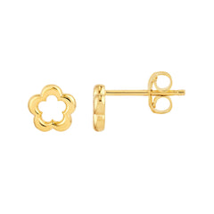14k Yellow Gold Open Flower Stud Earrings, 6mm - JewelryAffairs